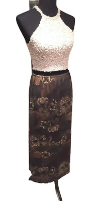 JKLA California Olive Grn Tan Print Maxi Stretch Skirt Elastic Waist Side Slit M - Image 1 of 4