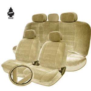 For Chevrolet New Beige Velour Fabric Car Truck Seat Steering Cover Full Set - Picture 1 of 10