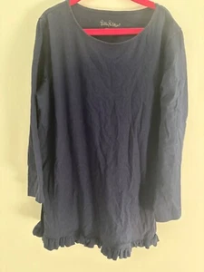 Lilly Pulitzer Kids 12-14 XL Ruffled Long Sleeve Navy Blue Tunic 100% Cotton - Picture 1 of 5