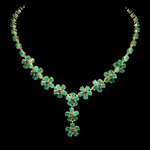 925 Sterling Silver Necklace Oval Emerald 6x4mm Ruby Flower Gemstone Jewelry 18 - Picture 1 of 14
