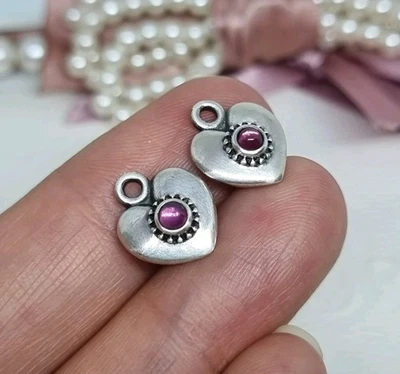 Genuine Pandora Rhodolite Treasured Heart Compose Earring Charms 💕925 ALE  R46c - Image 1 of 4