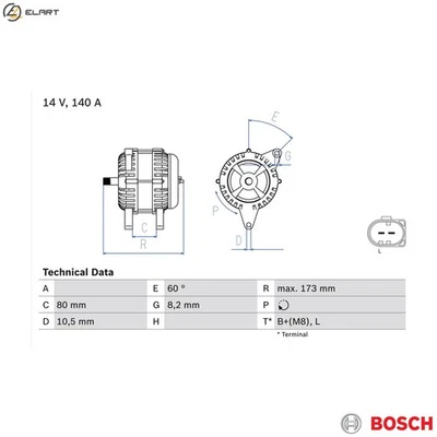 ALTERNATOR 0 986 049 950 FOR PEUGEOT MANAGER/Platform/Chassis/Van/Bus BOXER 3.0L - Image 1 of 4