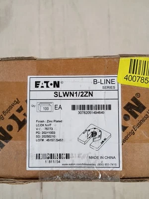 Box of 100 - Eaton B-Line Buzznut SLWN1/2ZN Zinc Plated - Image 1 of 2