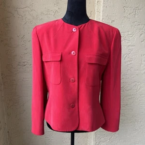Pat Argenti Damen Blazer Jacke Gr. 10 Rot 100% Seide Vintage Knopfleiste Tasche - Bild 1 von 14