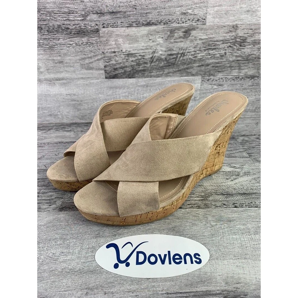 Sandalias de cuña Charles David para mujer talla 11M beige gamuza con plataforma de corcho Foto 1 de 4