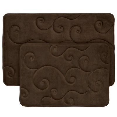 Bathroom Rug Set of 2 – Memory Foam Bath Mats with Embossed Coral Fleece Top ... - Изображение 1 из 4