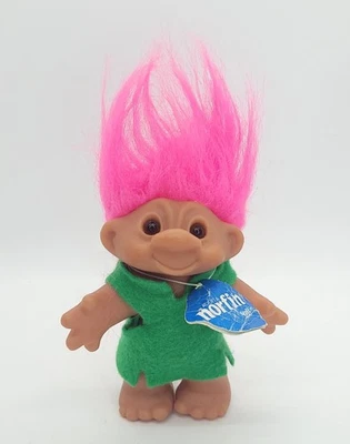 Norfin 4.5" Troll Doll Hot Pink Hair Green Outfit Figure w/Tag Vintage Dam 1986 - Image 1 of 4