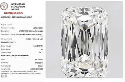 5.04 Criss Ashoka Lab Grown Diamond For Engagement Ring IGI Certified G VS1 - Image 1 of 4