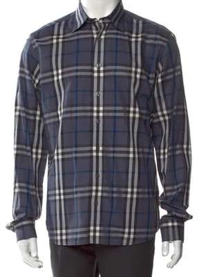 Camisa a Cuadros Burberry London Nova Azul Manga Larga M Botón Pavo Preppy Foto 1 de 4
