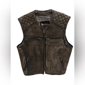 Xelement Motorcycle Vest Gear Retro Grey Collarless Leather Concealed Carry New - Picture 1 of 5
