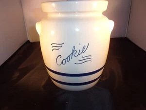Robinson Ransbottom Cookie Jar Pottery Crock Canister Blue Stripe Farm Country - Picture 1 of 5