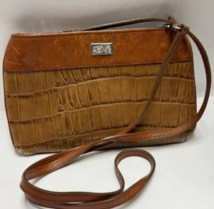 Brighton VTG  Crossbody Clutch Purse Brown Leather Croc Embossed - Picture 1 of 9