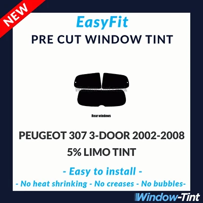 EasyFit Static Pre Cut Window Tint For Peugeot 307 3-door 2002-08 - 5% Limo Rear - Image 1 of 3