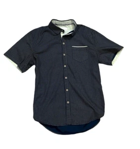 Craft + flow short sleeve button up M casual normcore small pattern on dark blue - Picture 1 of 11