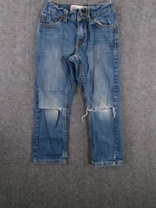 Levis 511 Jean Youth 5 Blue Slim Fit Straight Leg Medium Wash Distressed Grunge - Picture 1 of 13
