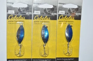 3 cabelas lures spoons jigging game fish spoon 1/4oz 1/4 chrome nickel blue - Picture 1 of 3