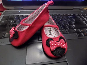 Minnie Mouse Pink Polka Dot Bow Sparkle Black BABY Dress up Crib Shoes NEW sz 2 - Picture 1 of 7