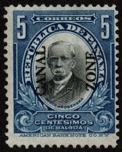 Canal Zone Stamp Scott # 33 Mint F-VF - 5 Cents Blue & Black w Type I Overprint - Picture 1 of 1