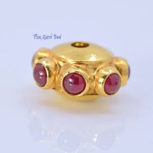 10mm 18k Solid Yellow Gold Fancy Natural Red Ruby Donut Rondelle Spacer Bead (1) - Picture 1 of 19