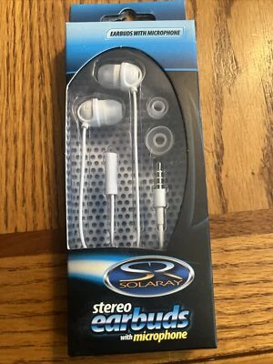 Solaray Stereo Wired Earbuds w/ Built In Mic White & Gray Model w Extra Cushions - Image 1 of 2