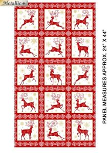 23" Fabric Panel | Benartex Deer Festival Red & White Christmas Reindeer Block