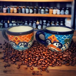 talavera Mug Large , Talavera Puebla 12 oz , Tea/Coffee 3 inch tall set of 2 - Picture 1 of 5