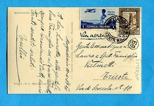 1935 SOMALIA - PITTORICA c.30 + P.AEREA £.1 ann.MOGADISCIO / CONCENTR. (268053) - Imagen 1 de 1