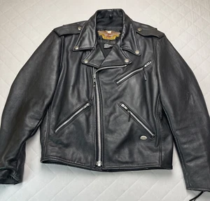 Vintage Harley Davidson Motorrad Mantel Herren Medium Schwarz Leder Moto Biker - Bild 1 von 21