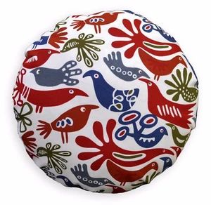 LL409n White Red Deep Olive Grey Animal Cotton Canvas Round Shape Cushion Cover - Picture 1 of 5