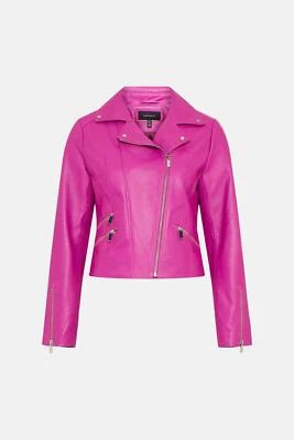 Розовая кожаная куртка женщин мотоциклиста Moto из овчины размер S M L XL XXL сделанный на заказ - 358 - Изображение 1 из 4