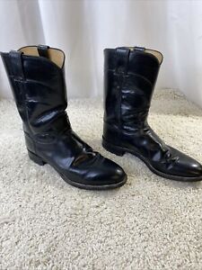 Justin Boots 3133 Men Size 9D Ropers Western Boots Black Leather Mid Calf Shaft