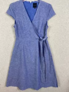 Alex Marie Dress Womens 10 Blue Faux Wrap Linen Blend Beachy Casual Minimal - Picture 1 of 10