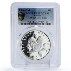 Liberia 10 dollars Preserve Planet Earth Love Birds PR68 PCGS silver coin 1996 - Picture 1 of 2