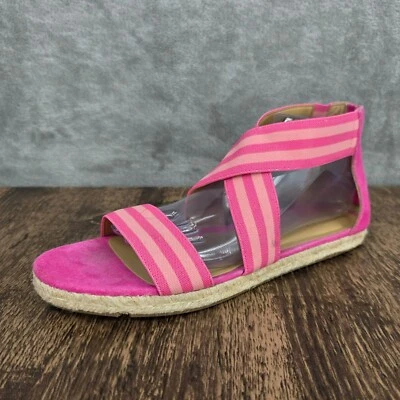 Talbots Illyssa Espadrille Flats Sandals 10 M Pink Tan Open Toe Striped Colorful - Image 1 of 4