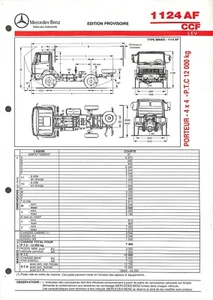 MERCEDES TRUCKS / 1124 AF CCF / PORTEUR 4X4 / FICHE de 1993 - Picture 1 of 2