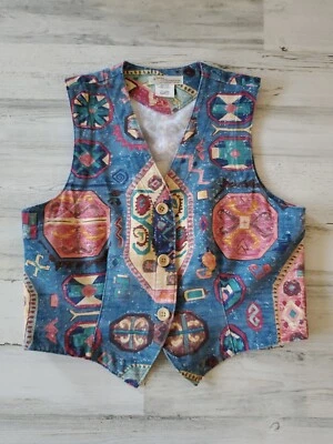 Chaleco tapiz vintage Norm Thompson Portland Oregon con botones de madera talla pequeña Foto 1 de 4