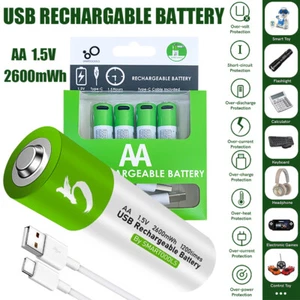 4pcs USB AA Li-ion Rechargeable Batteries 1.5V 2600mWh Type C Cable Battery Bump - Picture 1 of 18