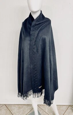 "Loro Piana 100 % 2X bufanda chal de cachemir negra con cuentas a mano 30"" x 80"" nueva sin etiquetas" Foto 1 de 4