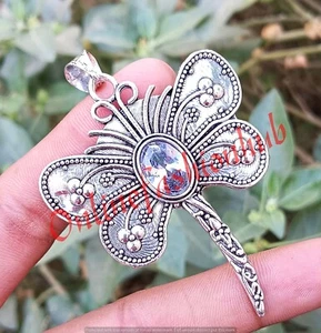Butterfly White Faceted Topaz 1 PC Handmade 925 Sterling Silver Plated Pendant - Picture 1 of 4