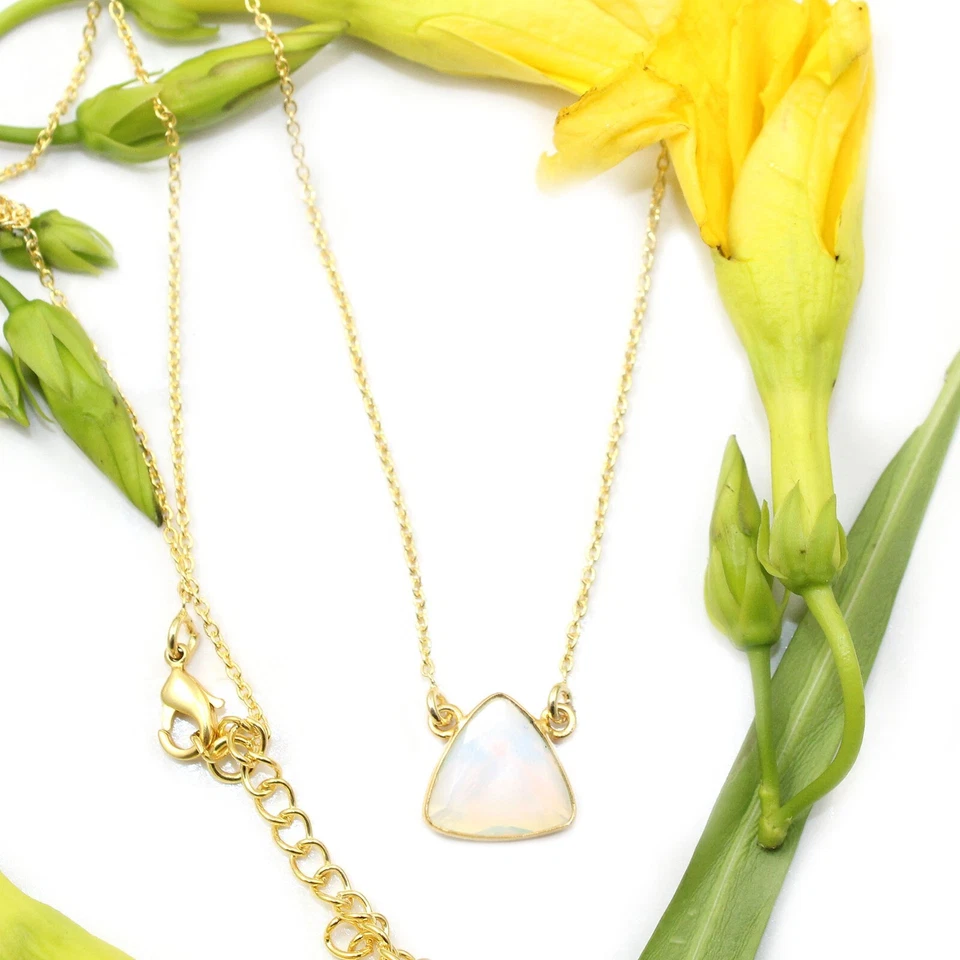 Collares enchapados en oro amarillo de cuarzo opalita de excelente corte para mujeres niñas Foto 1 de 1