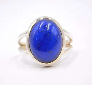 5.50 GM 925 Argento Sterling Naturale Lapislazzuli Cab Gemma Misura Anello 7.5 " - Foto 1 di 5