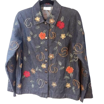 Studio Works куртка женщин маленький EUC черный джинсовой ткани бисером вышитая аппликация - Изображение 1 из 4