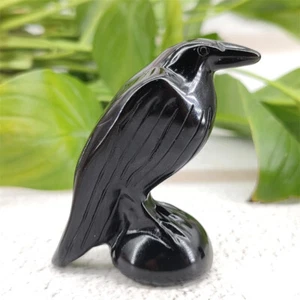 2.2" Natural Obsidian Carved Crow Quartz Crystal Raven Skull Gem Healing 1PC - Picture 1 of 12