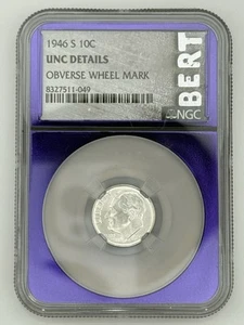 1946-S Roosevelt Dime NGC UNC Details Obverse Wheel Mark - Picture 1 of 2