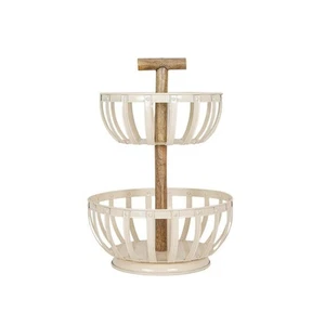 2 Tiered Countertop Kitchen Basket White Metal & Wood by Foreside Home - Picture 1 of 7