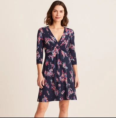 Vestido para mujer Boden manga 3/4 floral envolvente silueta torcida frontal talla 6R Foto 1 de 4