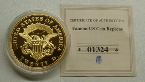 Famous US Coin Proofs 1861 $20 Double Eagle Gold Plated Copper 40mm Civil War - Picture 1 of 4