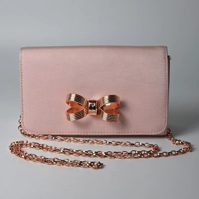 TED BAKER LONDON Mini Cartera Bolso de Hombro, Rosa/Oro Rosa Lazo Metálico Foto 1 de 4