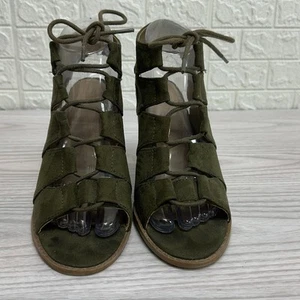 Reaction Kenneth Cole Sandals WMNS 8 Gladiator Lace Up Suede Green Block Heels - Picture 1 of 6