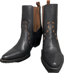 BUCK AND BRANA LEATHER WESTERN OVER ANKLE BOOTS BLACK BROWN SIZE 7 NEW - Picture 1 of 10